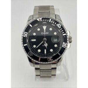 Dom Watch Men 40mm Case Rotating‎ Bezel Silver 7.5" Band- New Battery